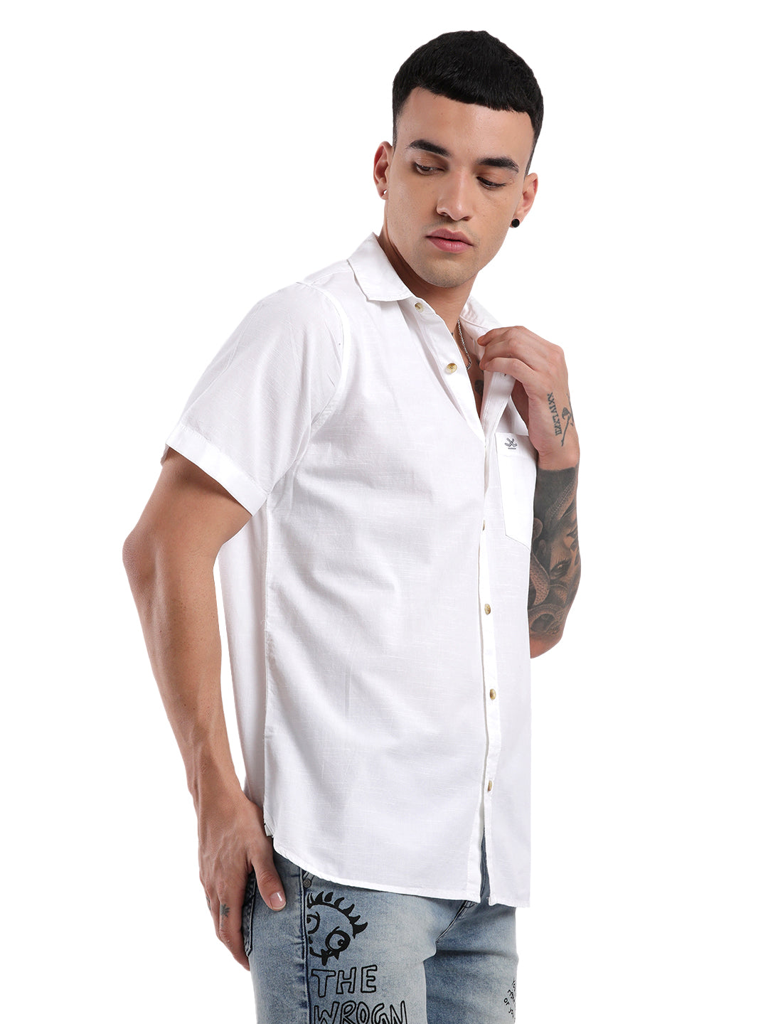 White Half Sleeve Cotton Shirt