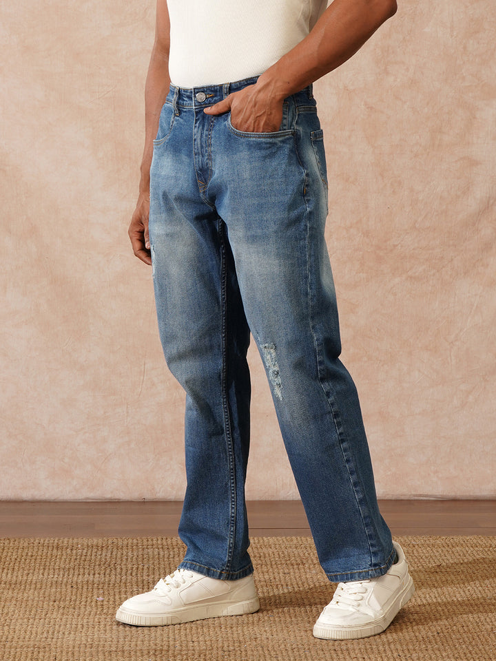 Mildly Distressed Anti Fit Jeans | Blue