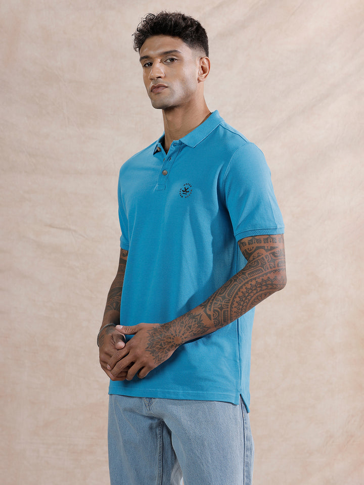 Solid Slim Fit Polo T-Shirt | Blue