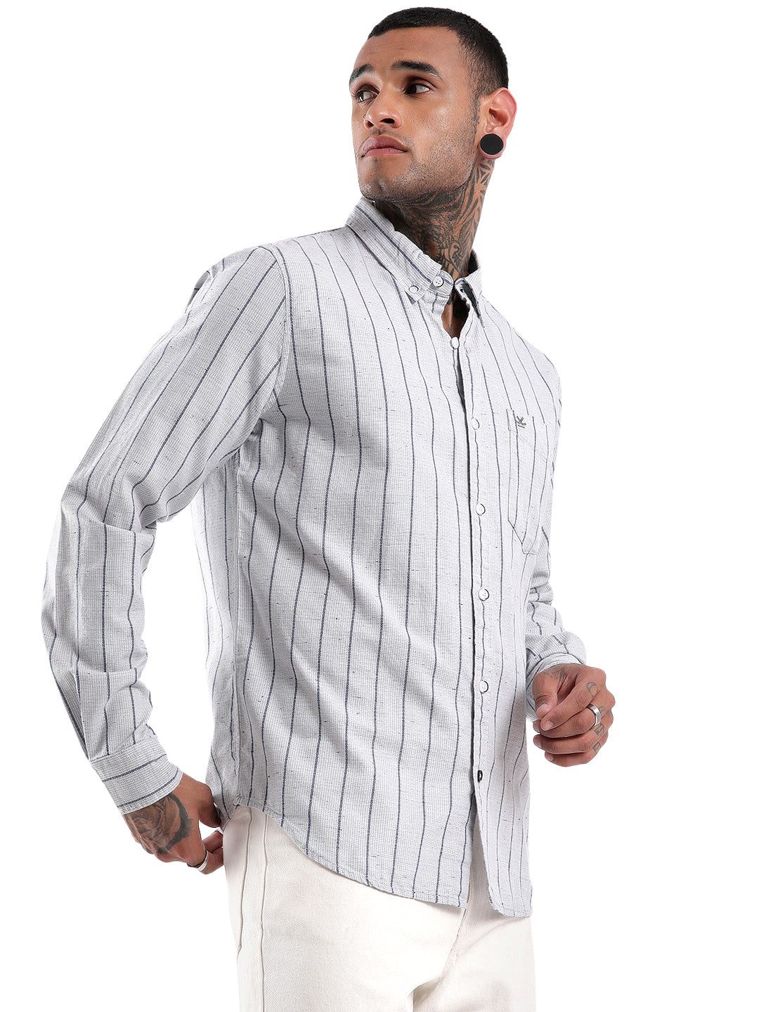 Grey Dobby Stripes Shirt