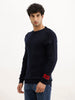 Solid Slim Fit Knitted Sweater | Navy Blue