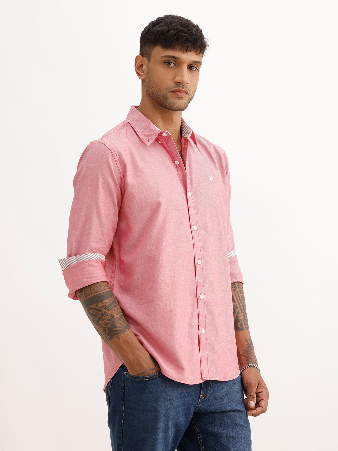 Solid Slim Fit 100% Cotton Shirt | Red