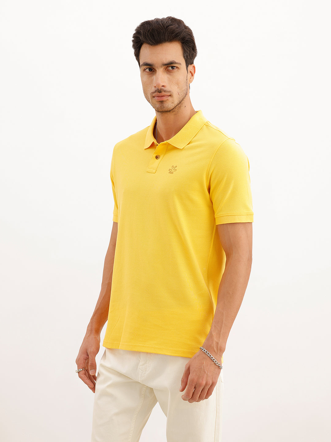 Solid Placement Printed Polo T-Shirt | Yellow | WWTS366F