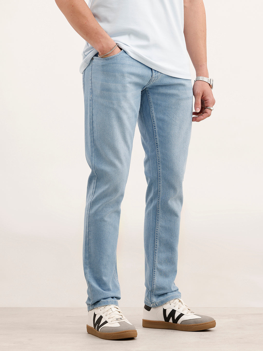 Slim Fit Solid Denim Jeans  | Light Blue