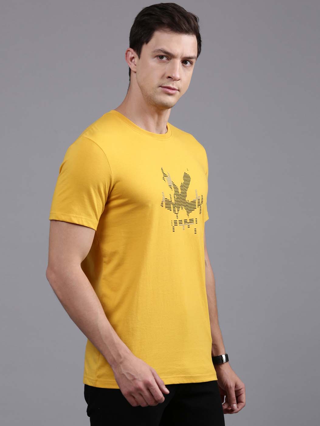 Wrogn Glitch Print Yellow T-Shirt