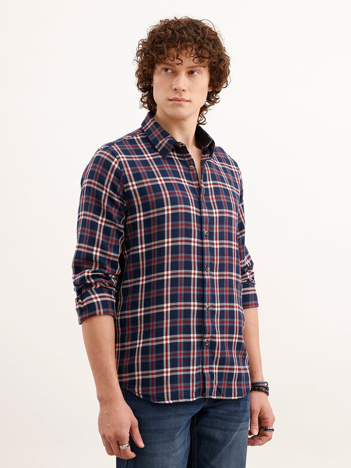 Slim Fit Checkered Shirt  | Navy Blue