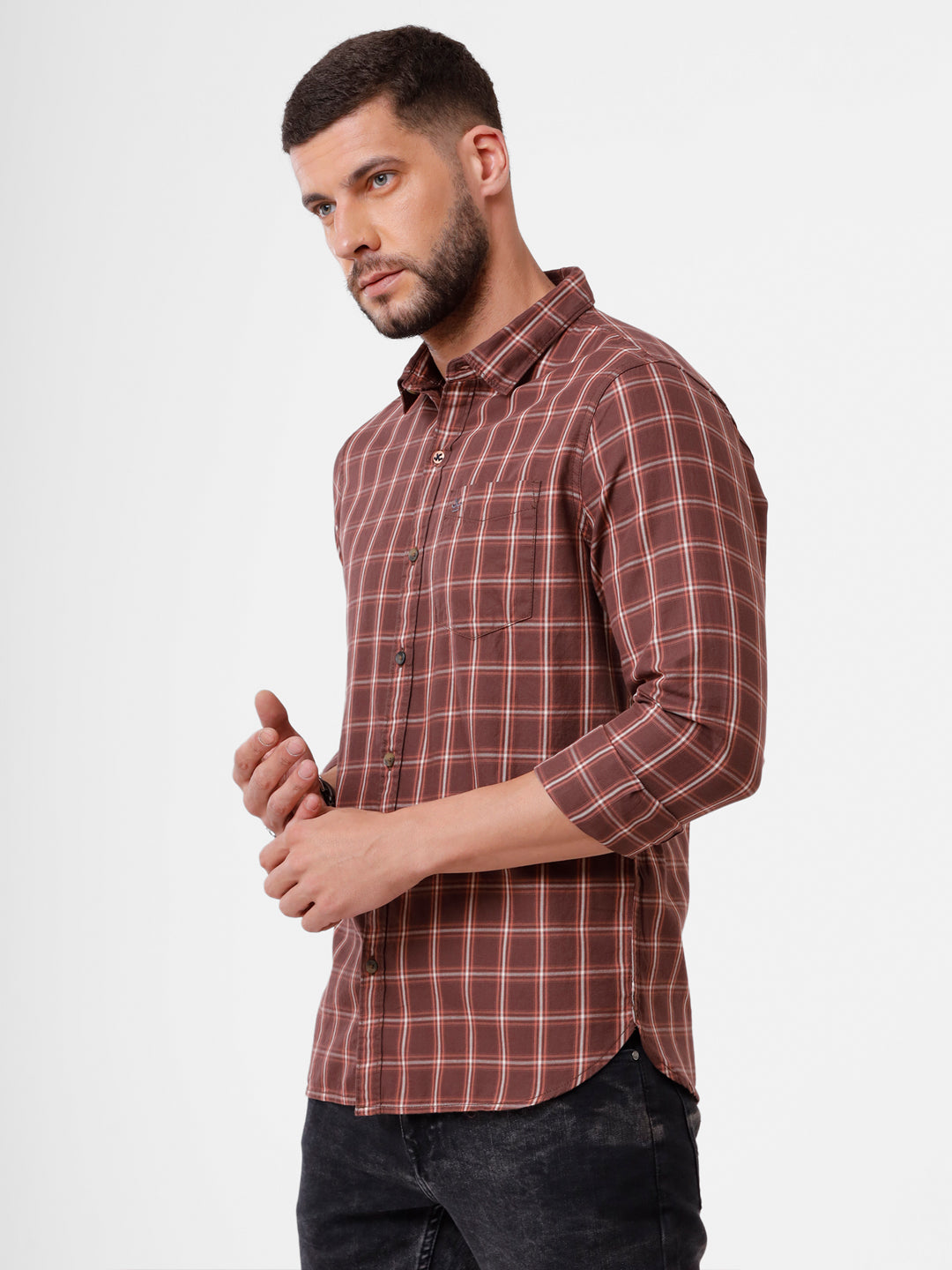 Brown Checked Cotton Shirt