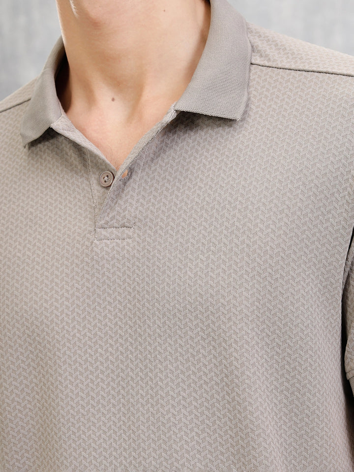 Solid Textured Slim Fit Polo T-Shirt | Brown