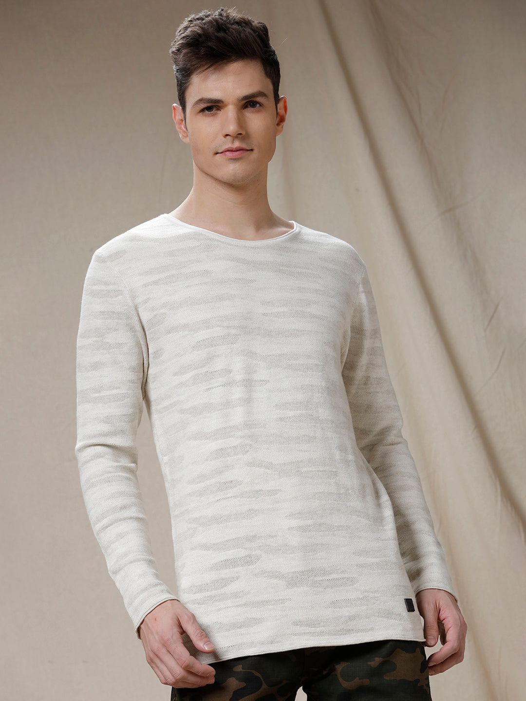 Knitted Jacquard White T-Shirt