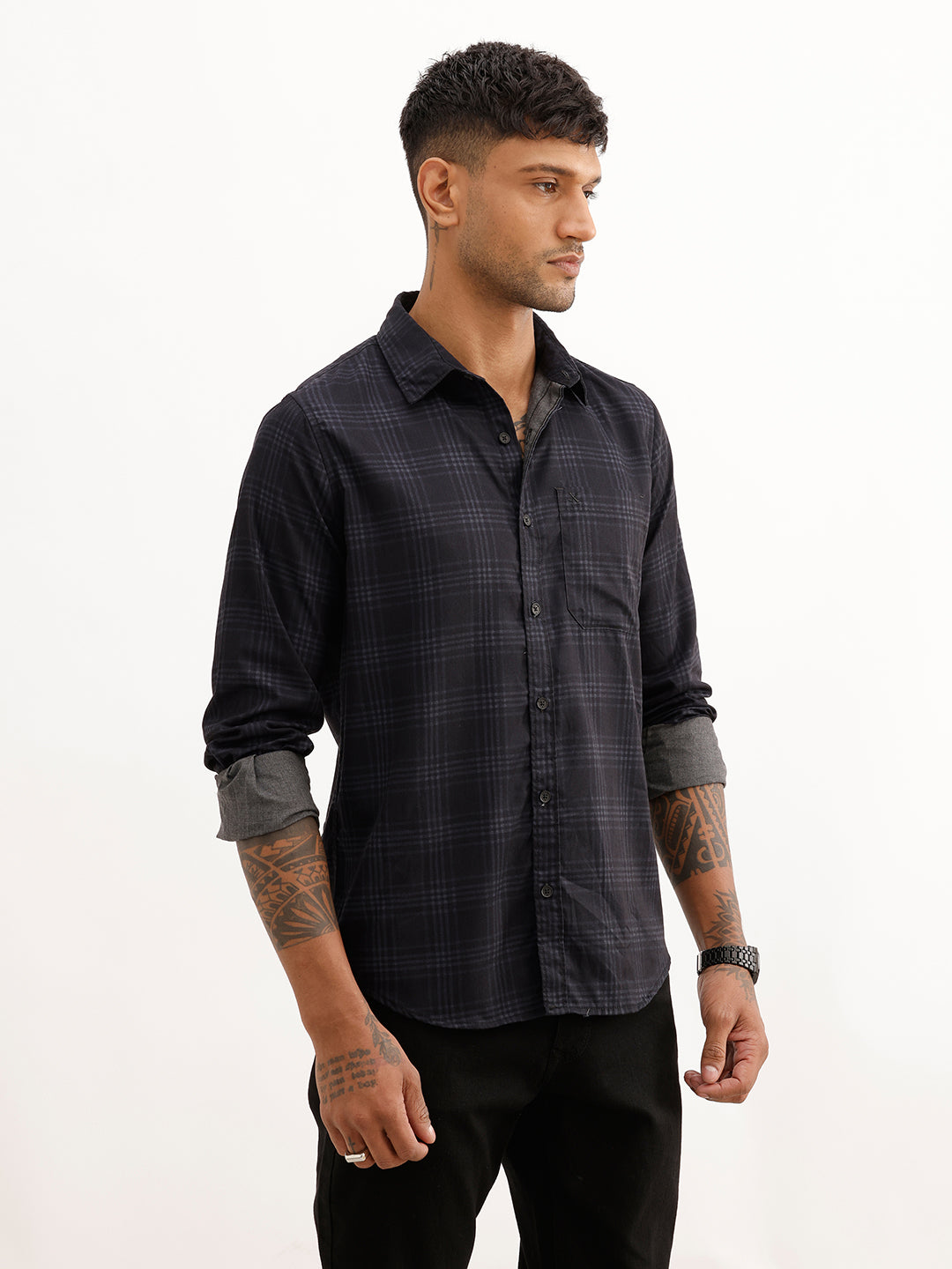 Regular Fit Checkered Shirt | Black