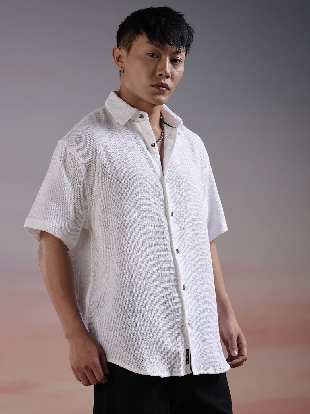 Textured Half Sleeve White Shirt