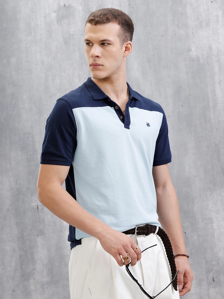 Colour Blocked Slim Fit Polo T-Shirt | Blue