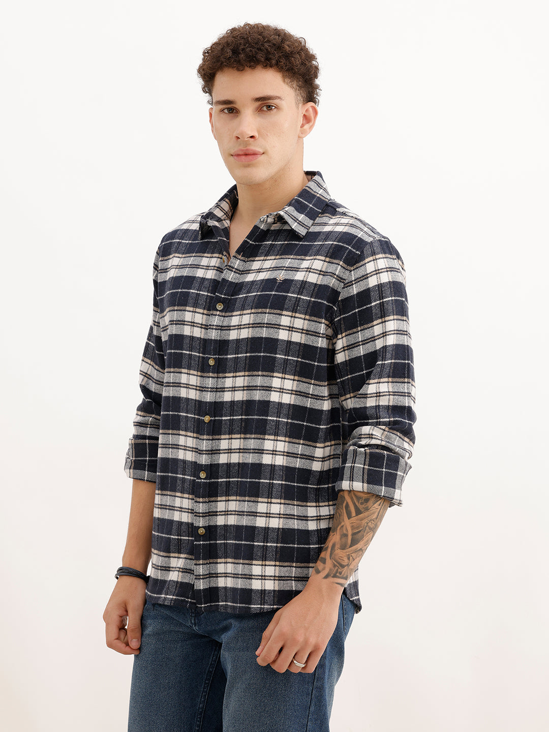 Slim Fit Full Sleeve Checkered Shirt | Navy Blue | WSH02FSSL0331S