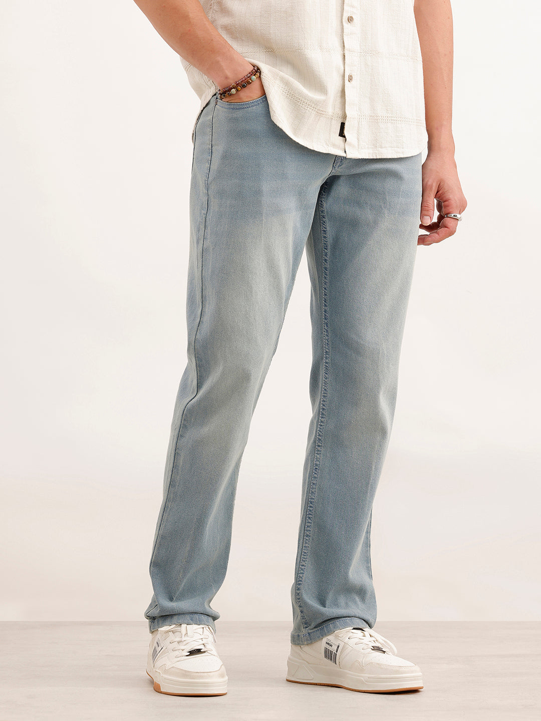 Faded Straight Fit Denim Jeans  | Light Blue
