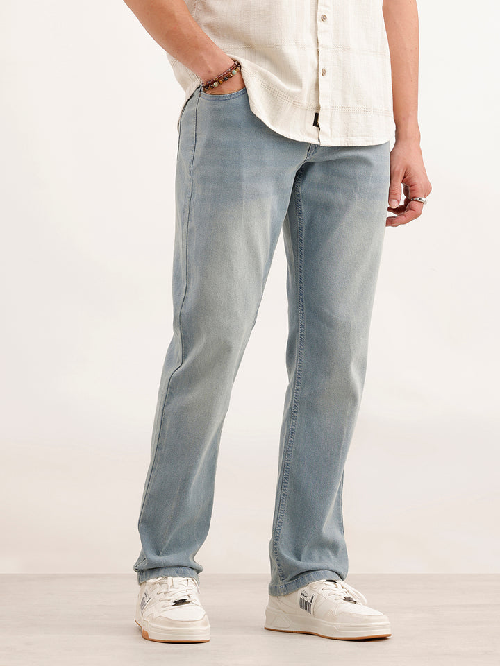 Faded Straight Fit Denim Jeans  | Light Blue
