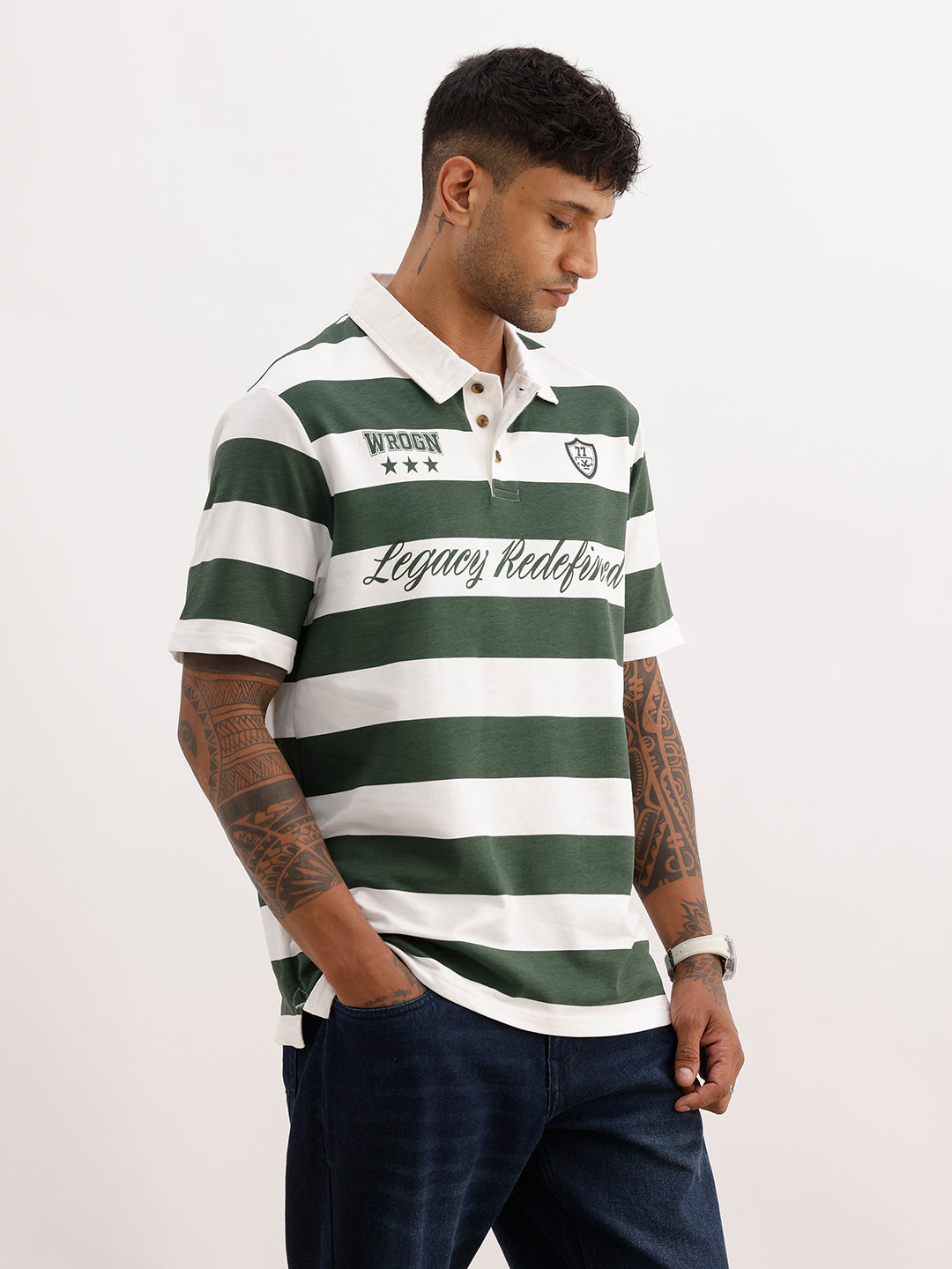 Comfort Fit Placement Printed Polo T-Shirt | Off White