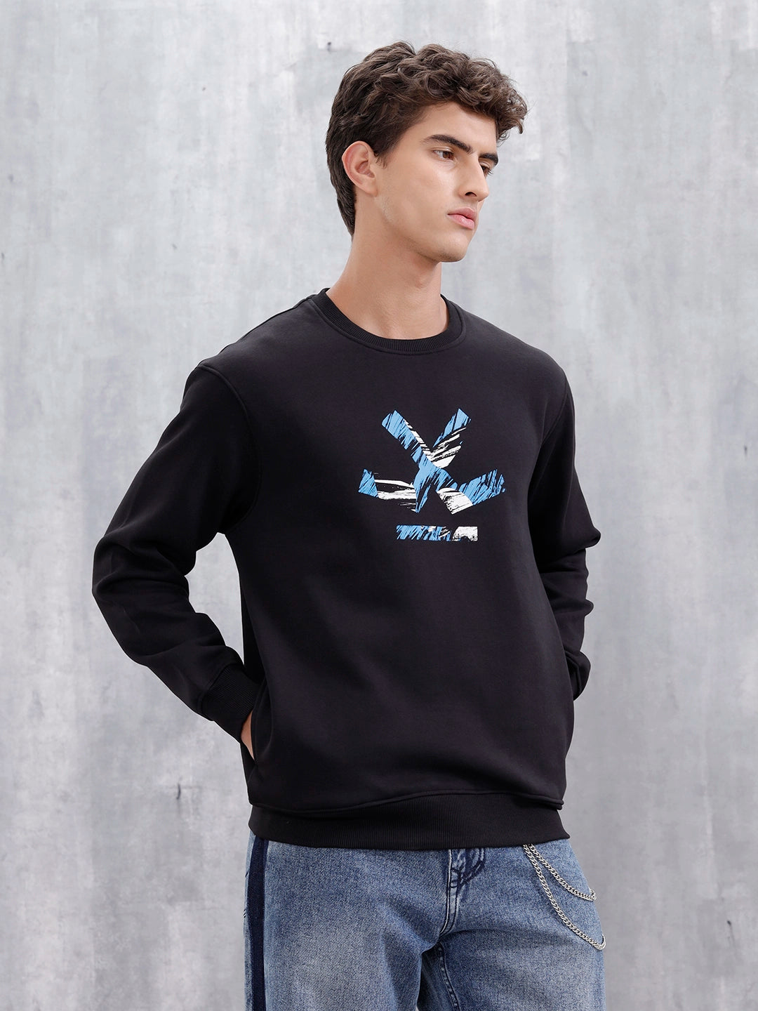 Men's Casual Branded Comfort Fit Sweatshirt | Black