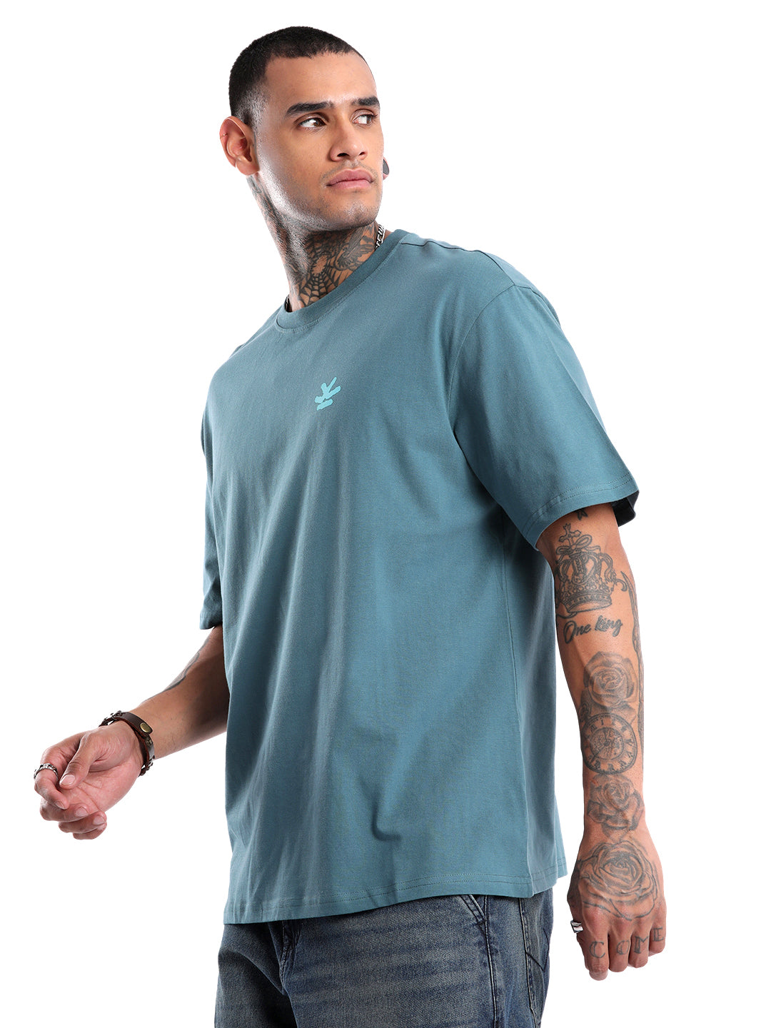 Classic Teal Oversized Back Printed T-Shirt