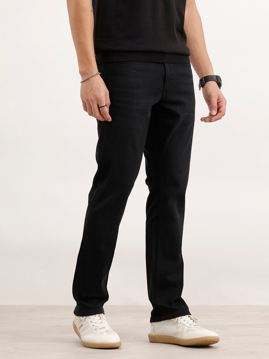 Straight Fit Solid Denim Jeans  | Black