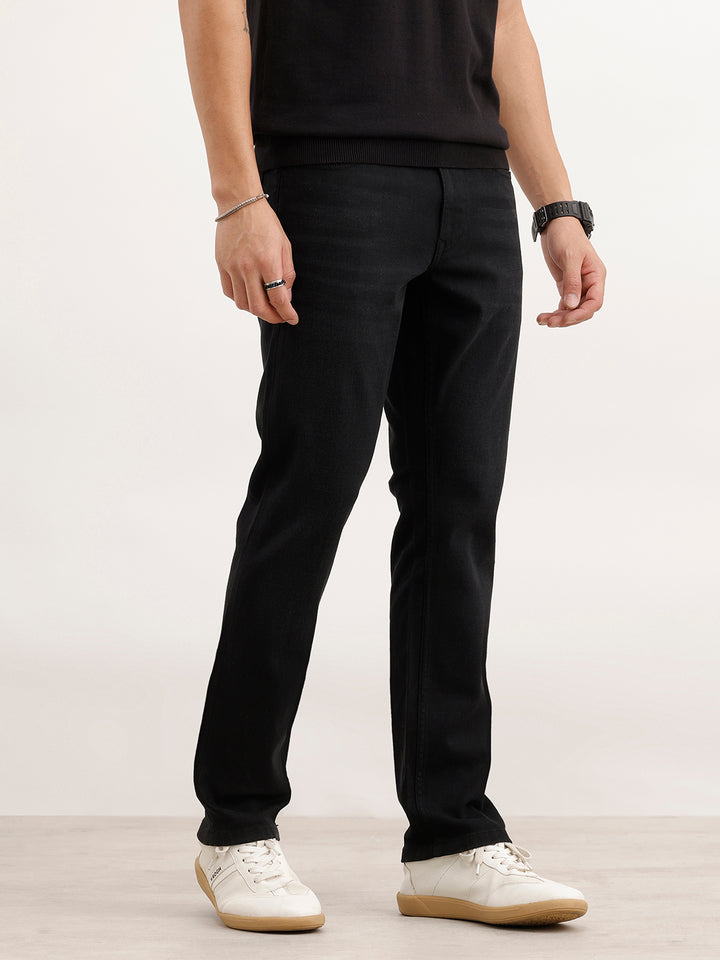 Straight Fit Solid Denim Jeans  | Black