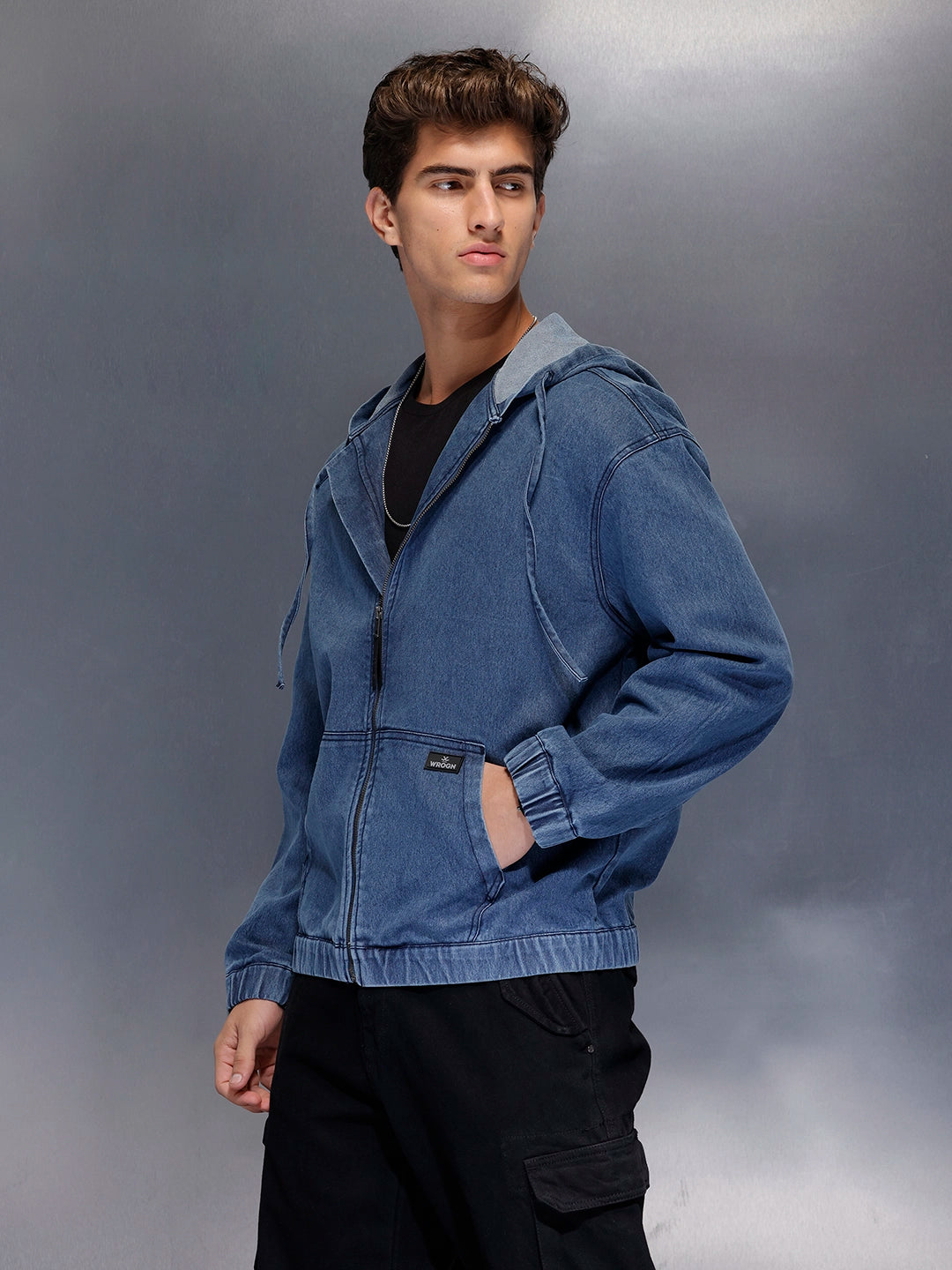 Blue Washed Utility Hooded Zip Jacket | Blue