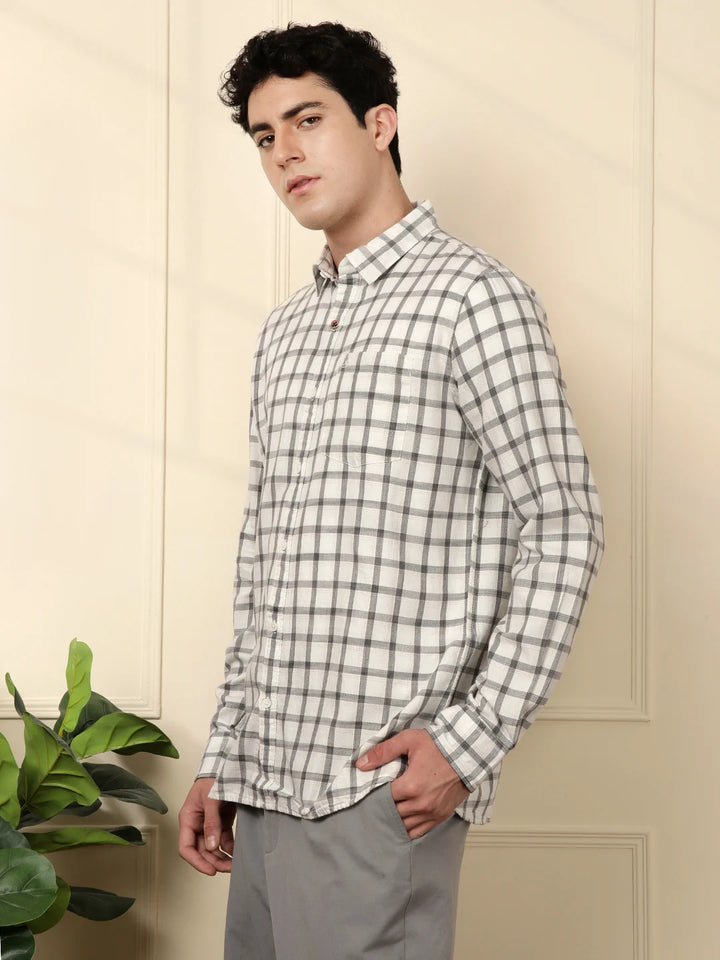 Classic Grey Checkered Full Sleeve Shirt