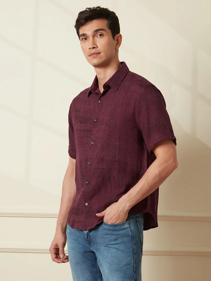 Printed Double Cloth Shirt | Maroon
