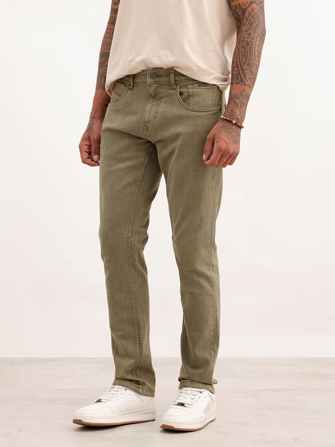 Solid Slim Fit Denim Jeans | Olive