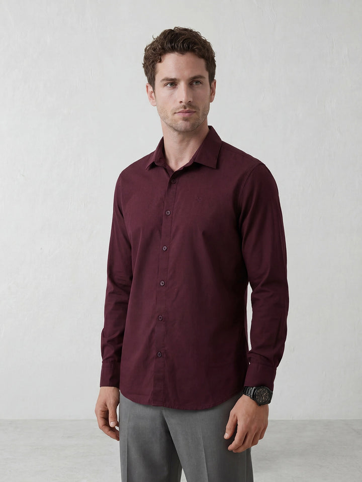 Solid Slim Fit Full Sleeve Shirt | Wine