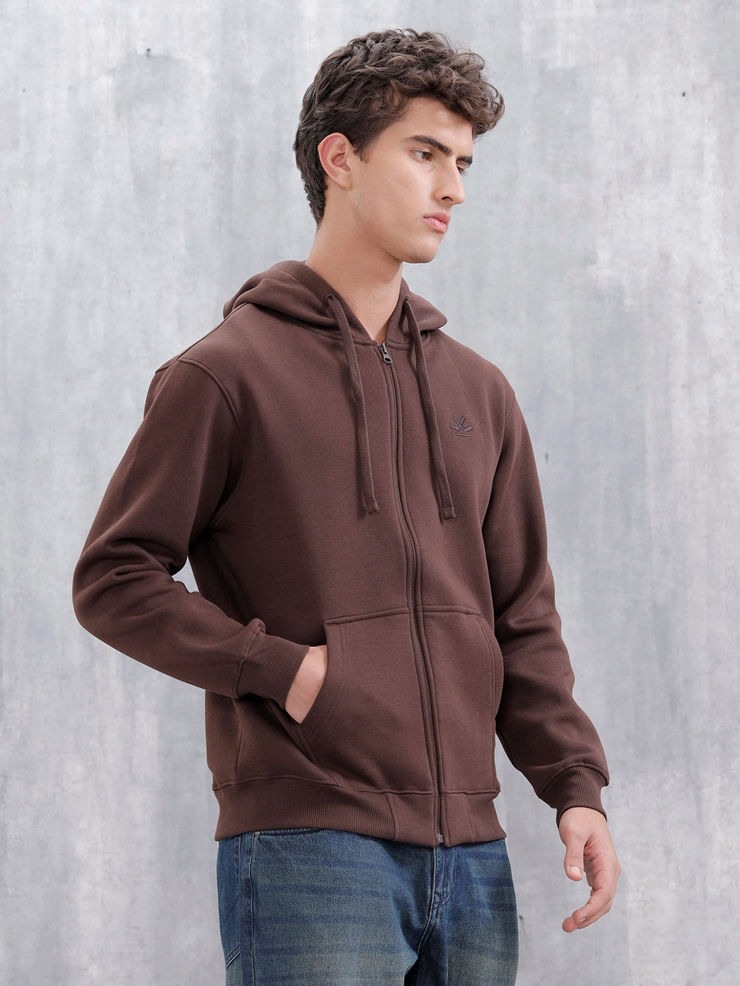 Men's Solid Zip-Up Hoodie Sweatshirt Java