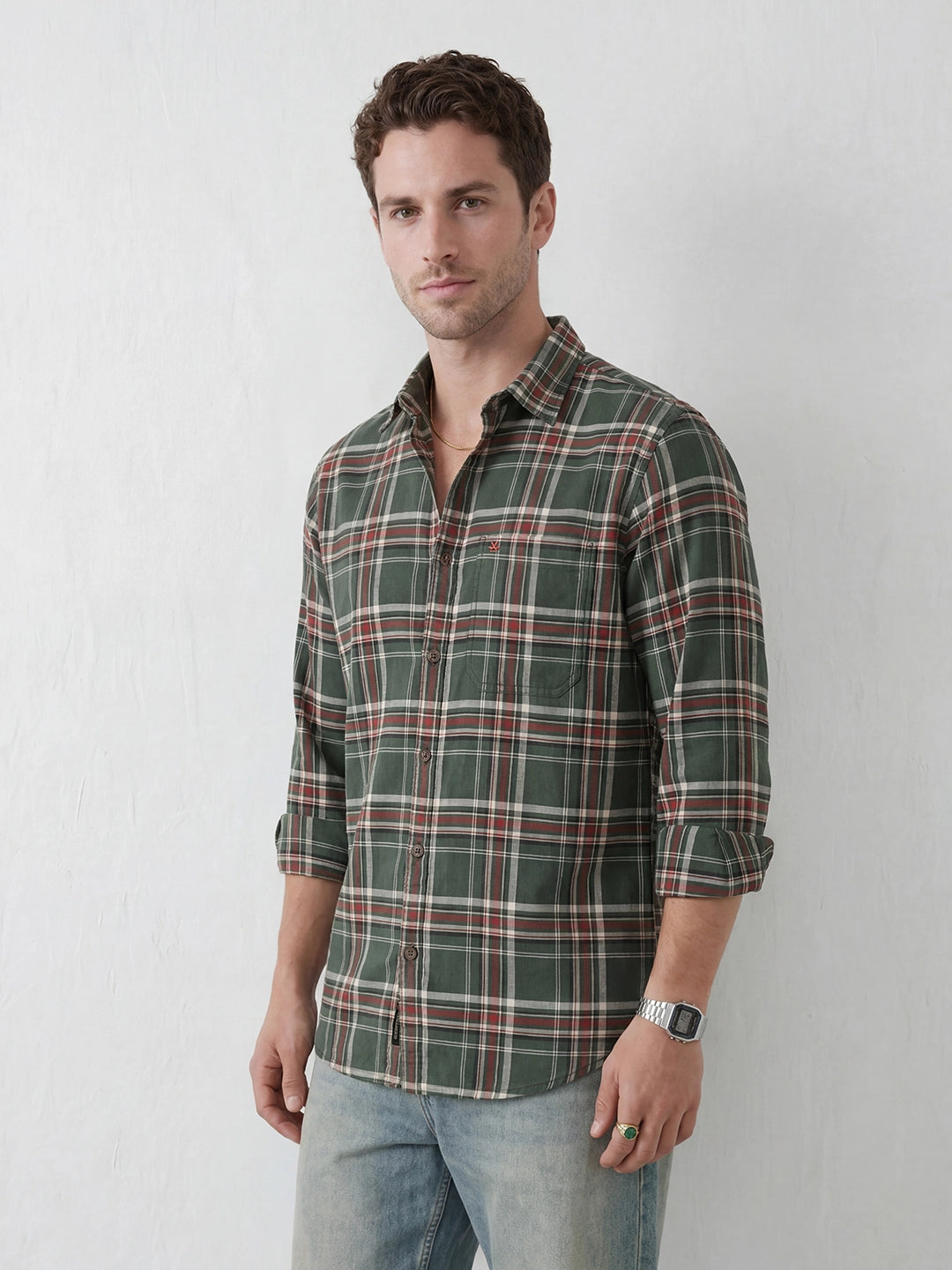 Slim Fit Checkered Shirt | Green