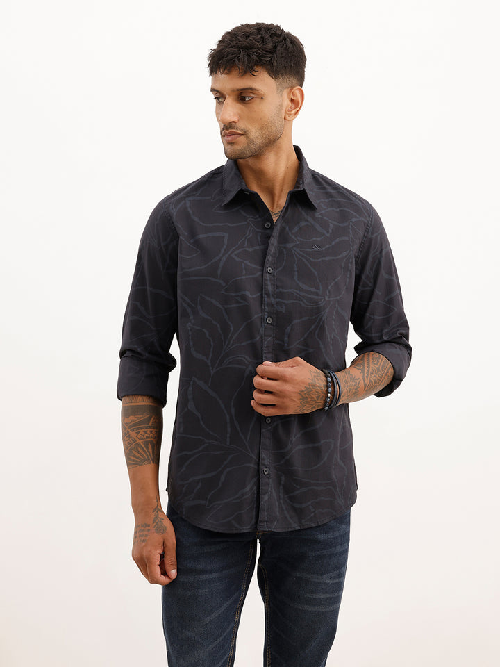 Slim Fit Full Sleeve AOP Shirt | Dark Blue