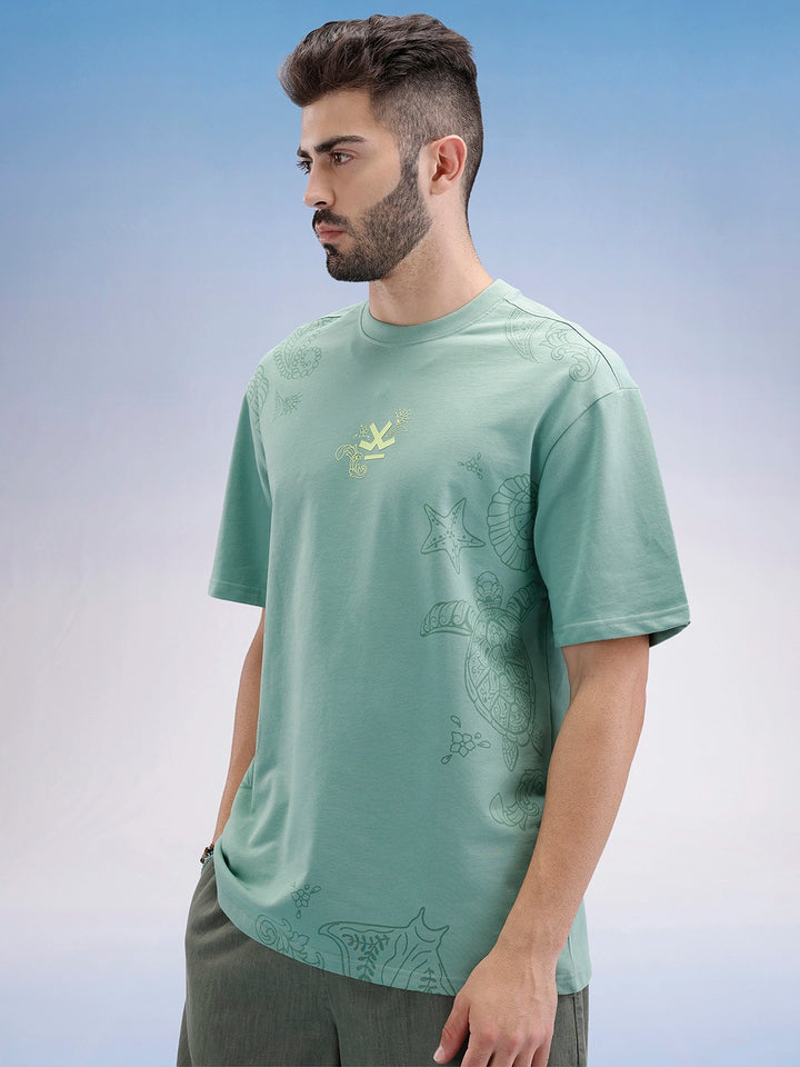 Oversized Front Printed T-Shirt | Green