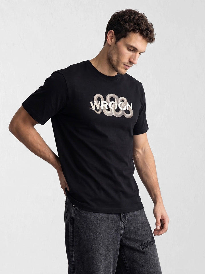 Classic Oversized Placement Printed T-Shirt | Black
