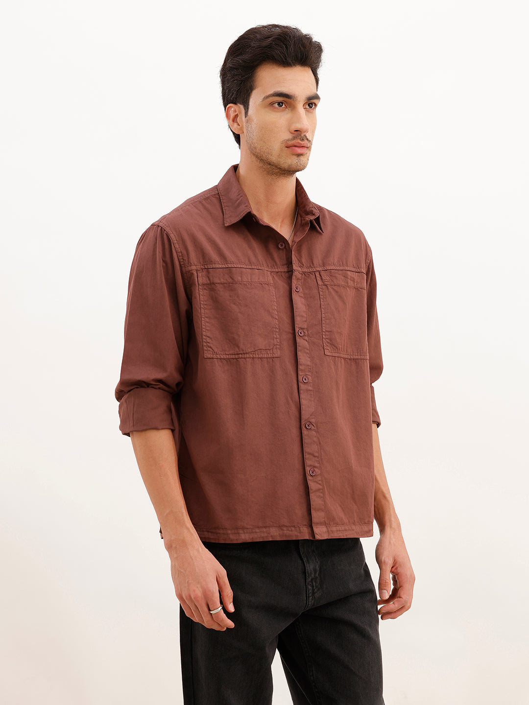 Comfort Fit Double Pocket Overdyed Shirt | Brown