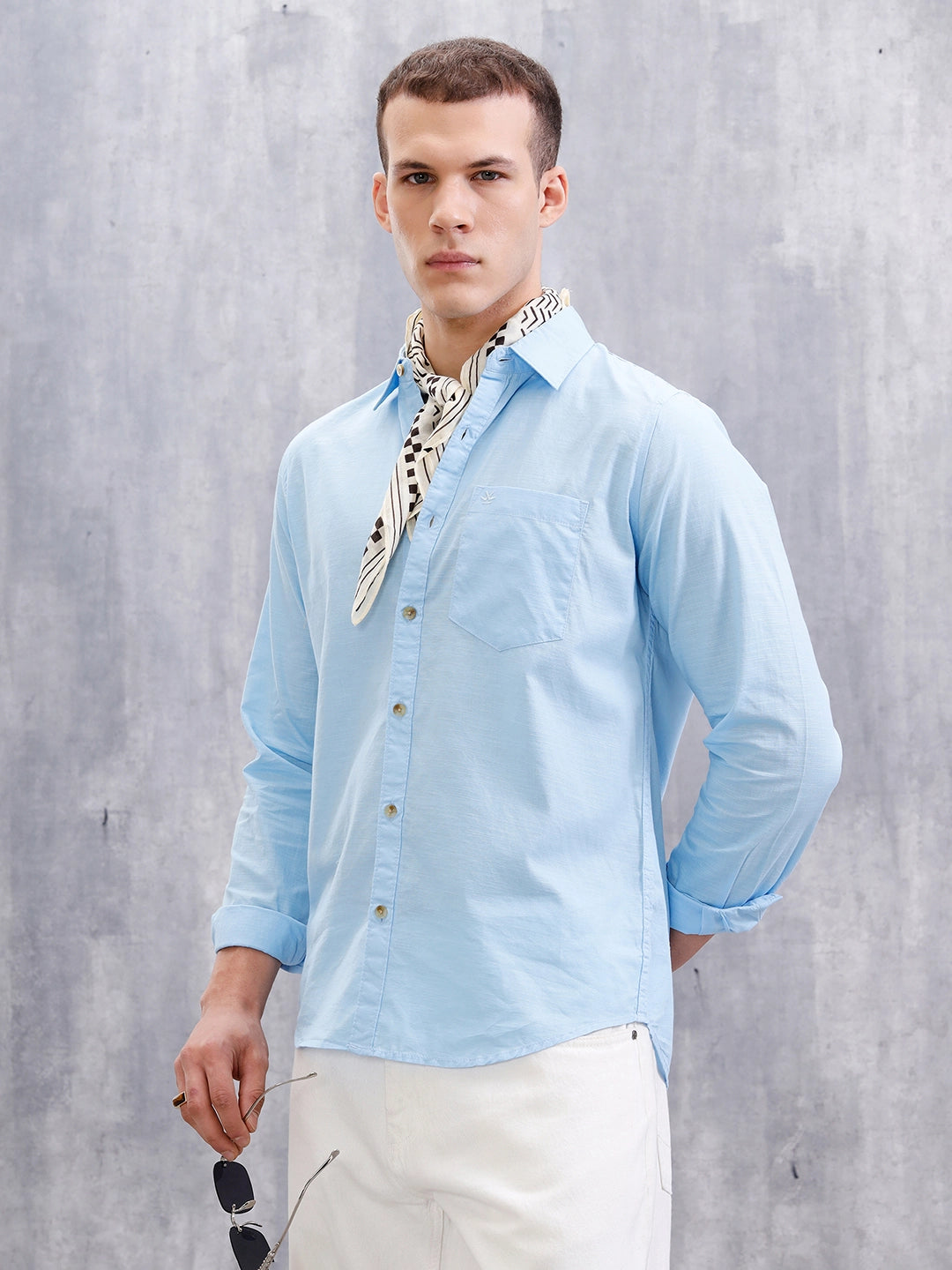 Solid Cotton Slub Shirt | Blue