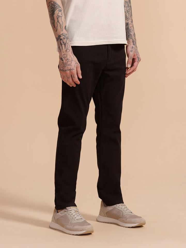Cotton Blend Chino Trouser | Black