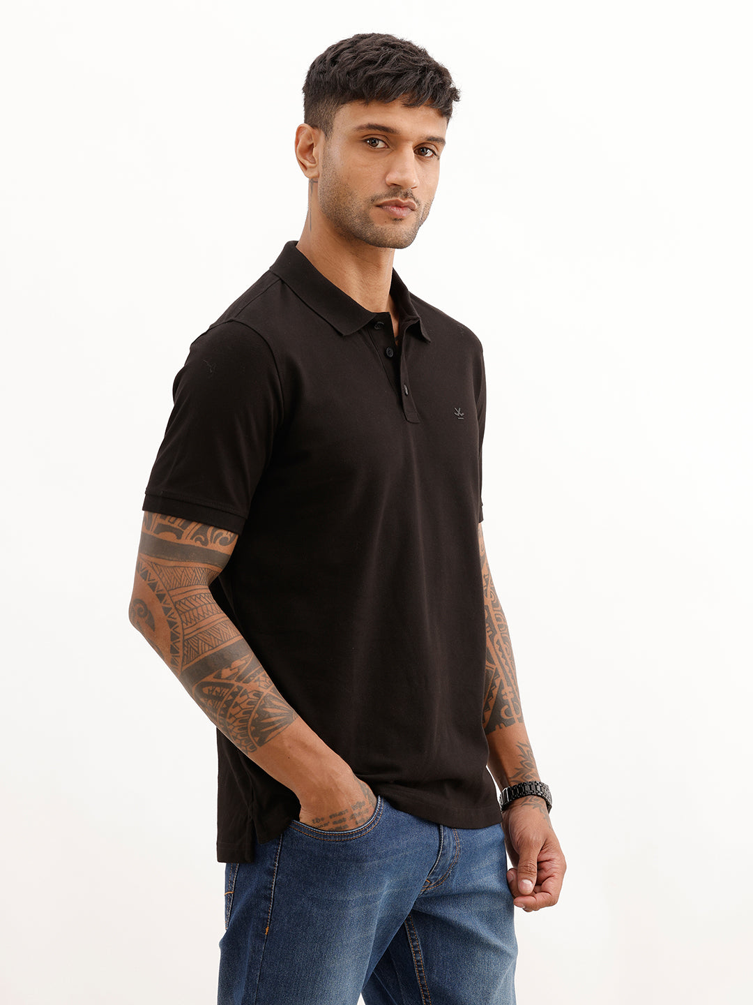Solid Slim Fit Polo T-Shirt | Black