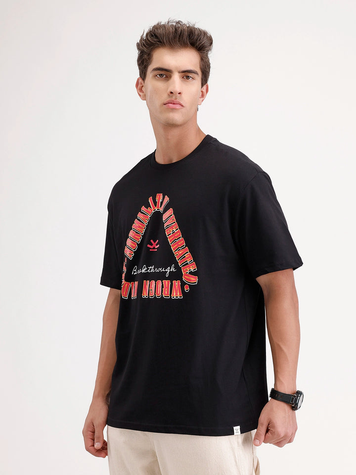 Oversized Placement Printed T-Shirt | Black