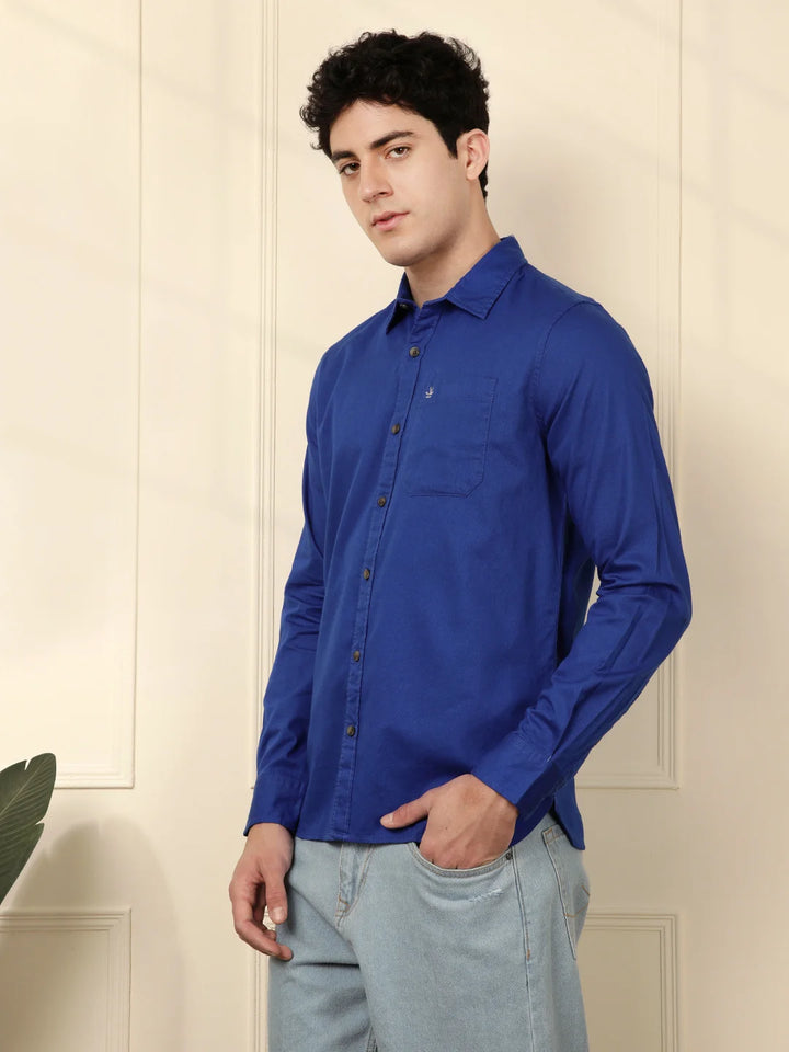 Solid Blue Regular Fit Shirt