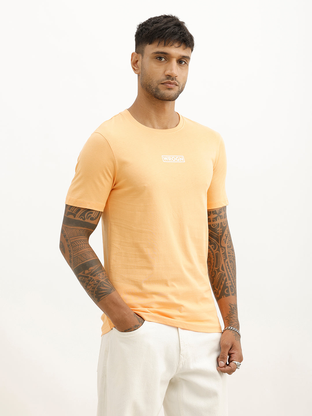 Classic Slim Fit Placement Printed T-Shirt | Orange