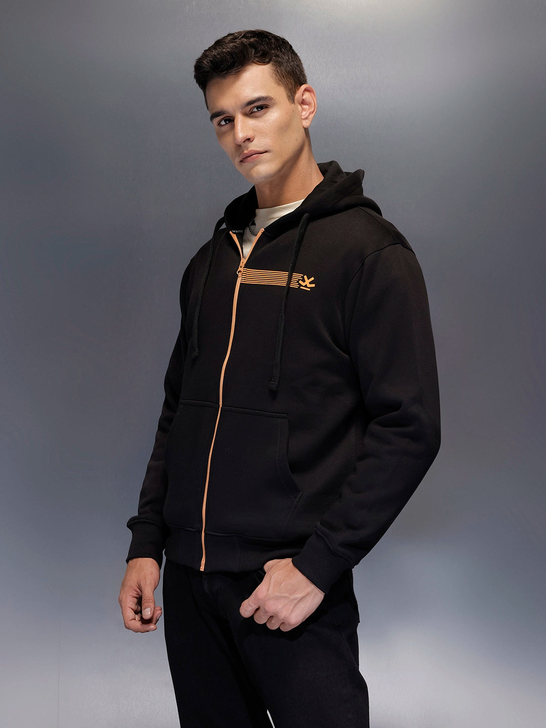 Men's comfort fit sweatshirt with contract zip and print design | Black