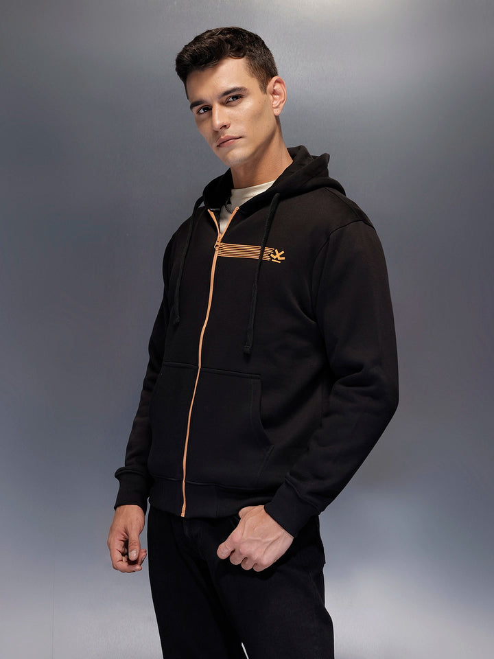 Men's comfort fit sweatshirt with contract zip and print design | Black