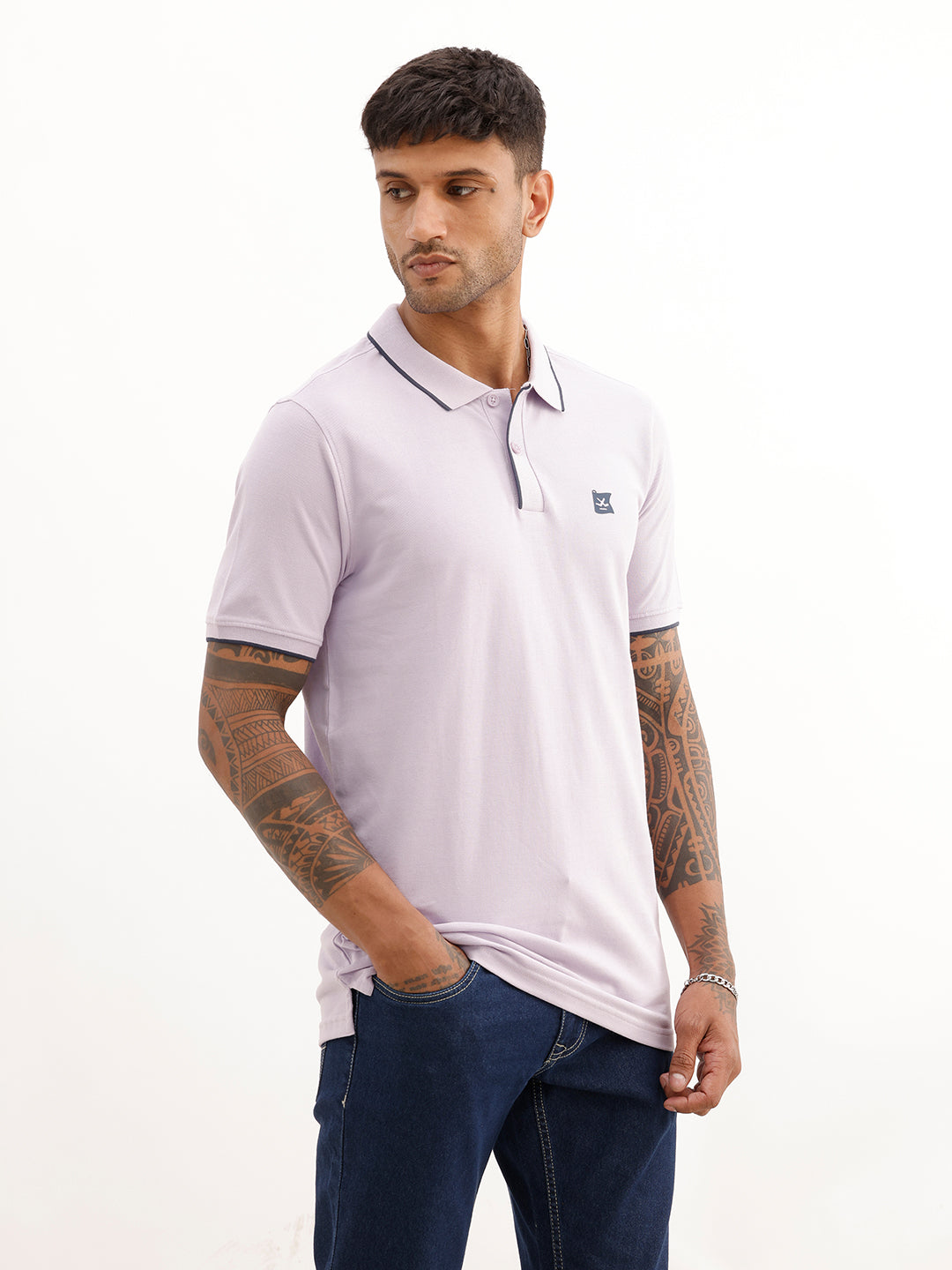 Slim Fit Tipping Collar Polo T-Shirt | Purple