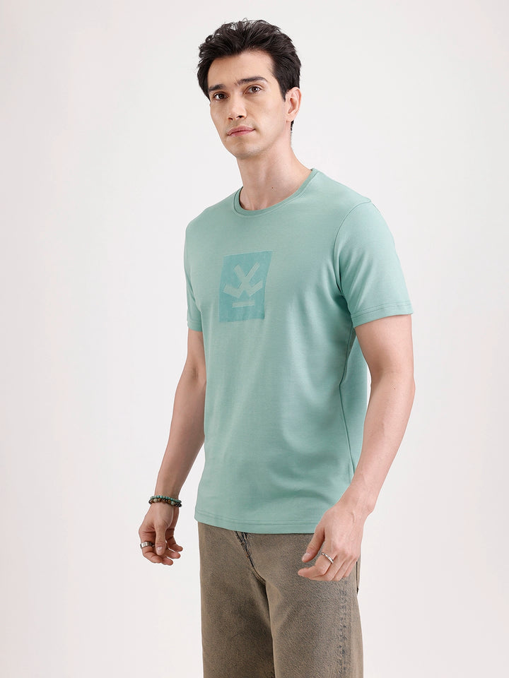 Solid Flock Printed T-Shirt  | Green