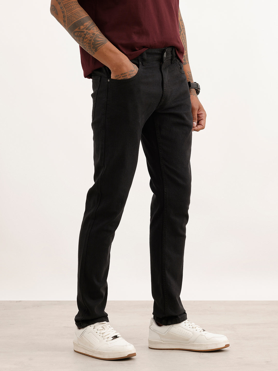 Solid Slim Fit Denim Jeans | Black