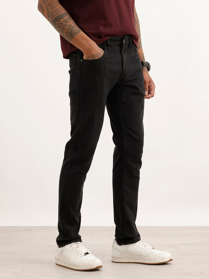 Solid Slim Fit Denim Jeans | Black