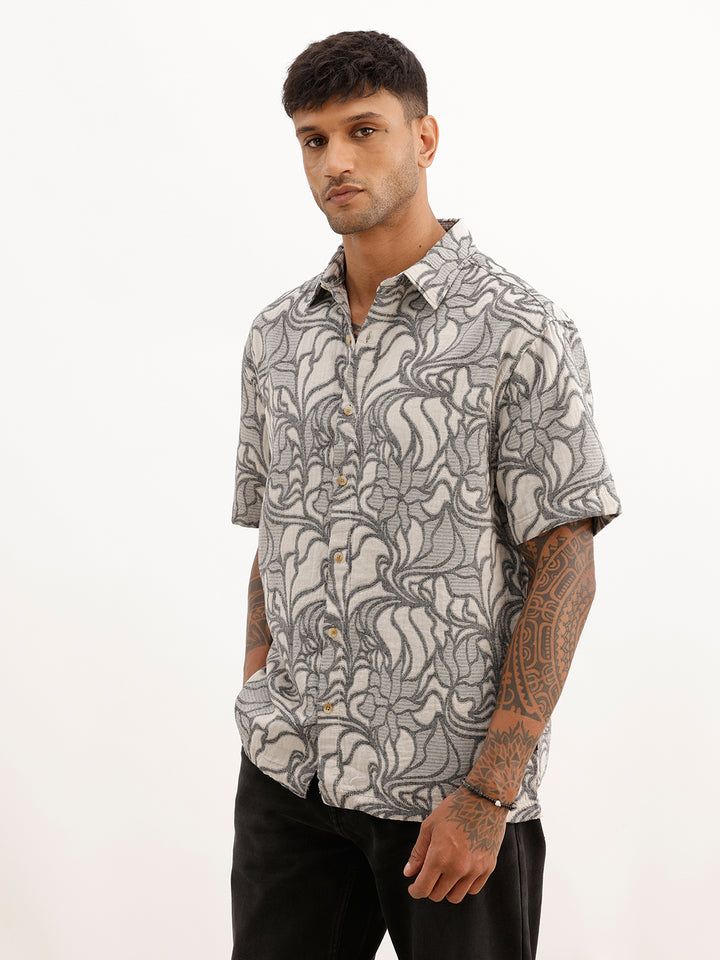 Classic Comfort Fit Jacquard Shirt | Grey