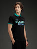 Wrogn Men's Typography Printed Contrast Collared Polo T-shirt | Black