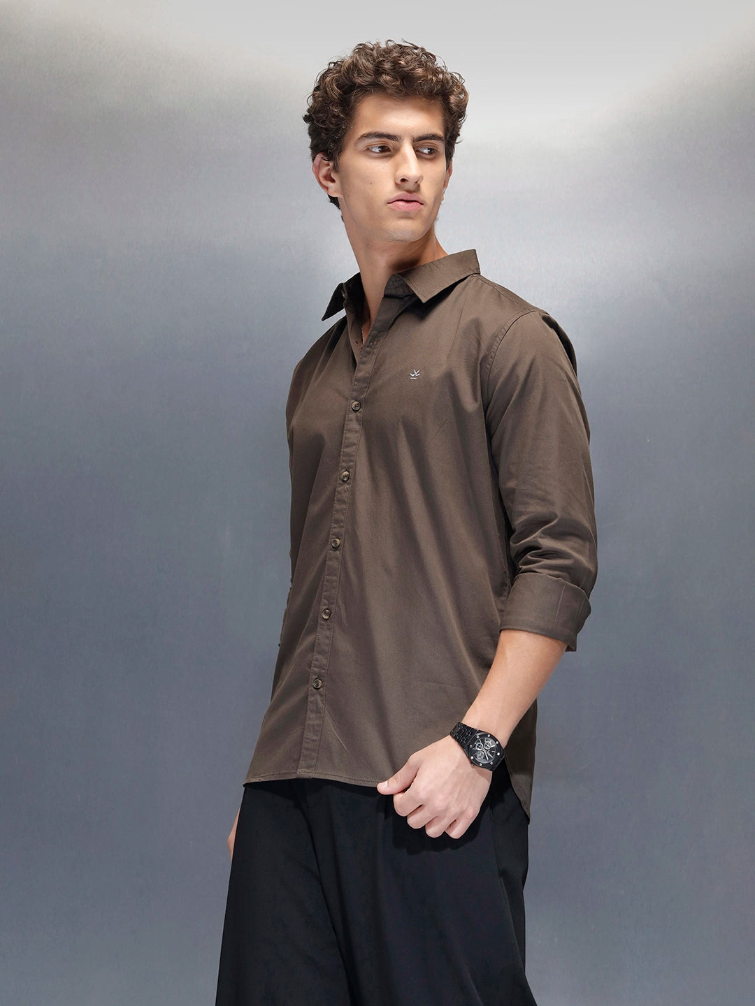 Brown Slim Straight Fit Regular Collar Long Sleeves Men's Shirt by Being Human Clothing main image 1